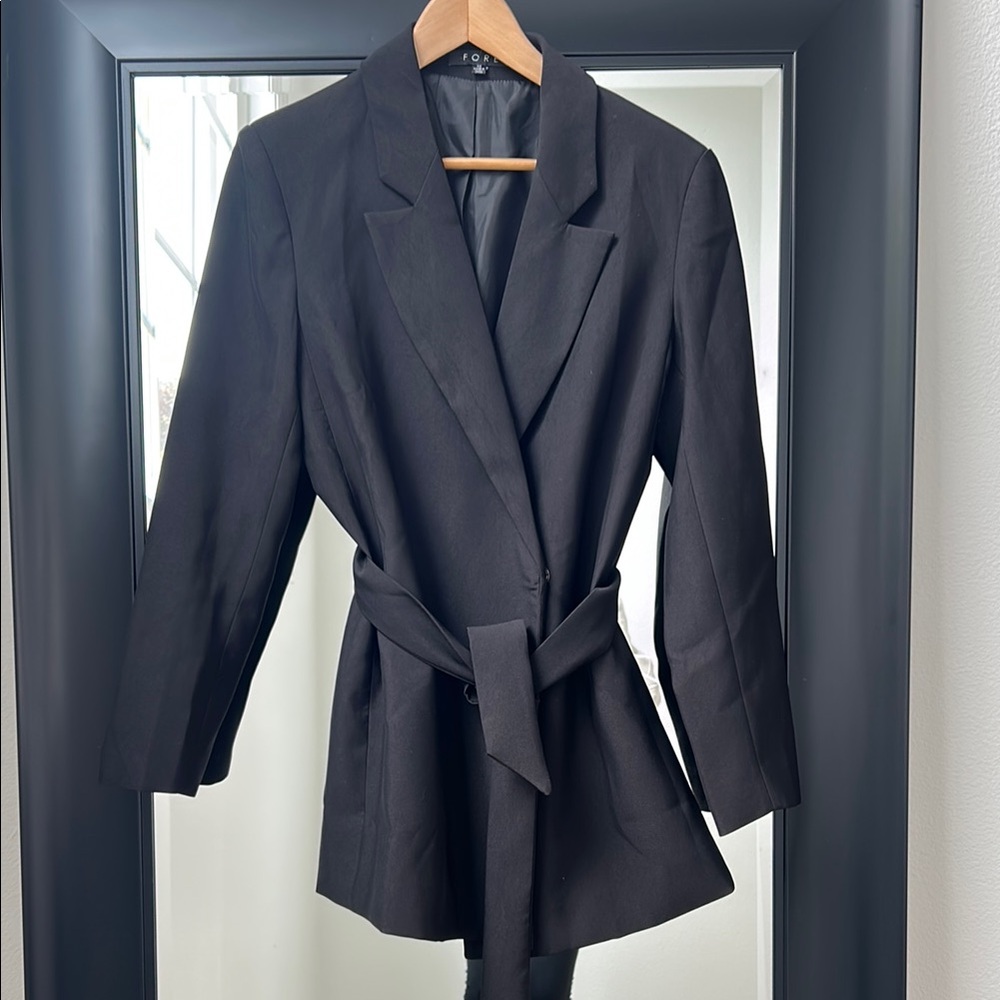 Black Fore Collection Tailored Wrap Blazer with Belt